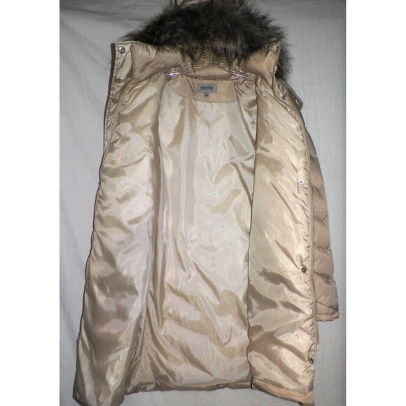 Women's M Reaction Kenneth Cole GIII Down Puffer Coat Satin Champagne Fur Hood - Picture 8 of 14